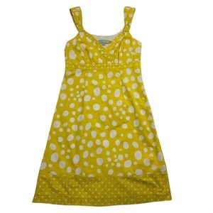 Boden Polka Dot Dress Sundress Lined Sleeveless Midi V Neck Yellow‎ Size 6R